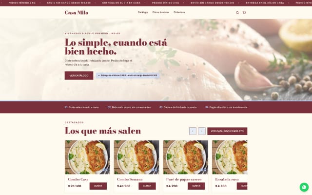 Web de Casa Milo — milanesas y pollo
