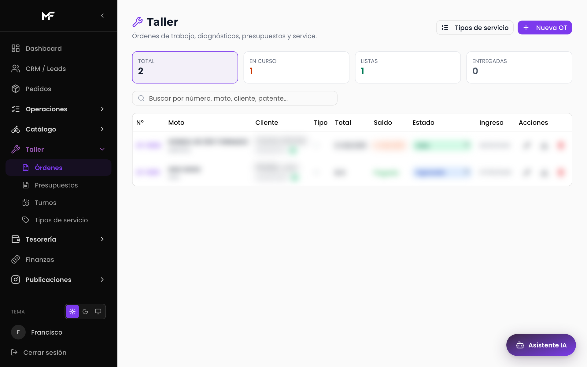 Taller — órdenes de trabajo