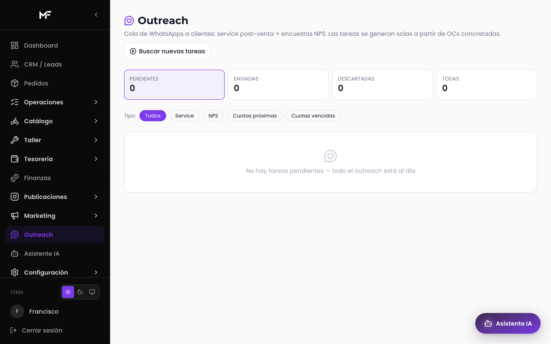 Outreach — avisos por WhatsApp