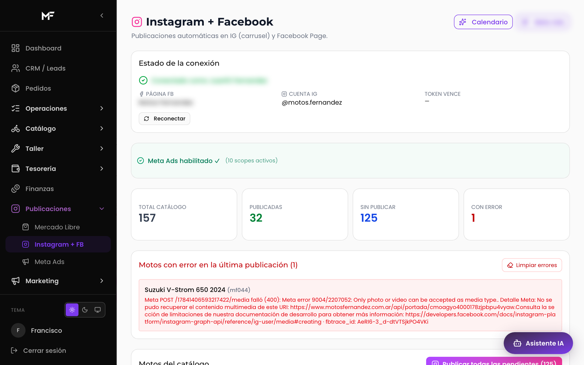 Instagram — publicar con un botón