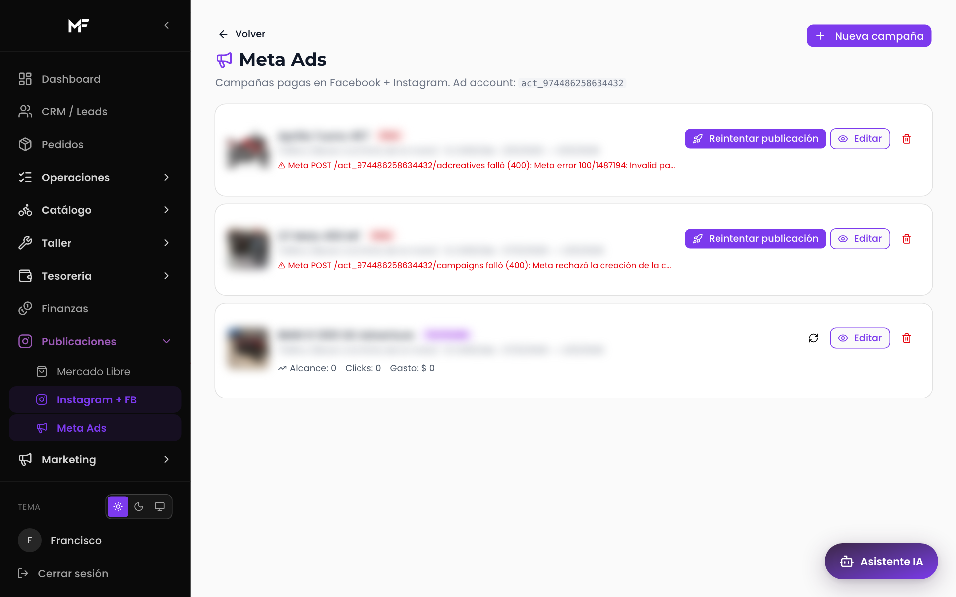 Meta Ads desde el panel