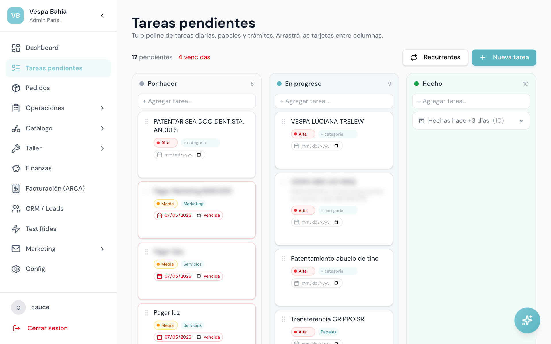 Tareas pendientes