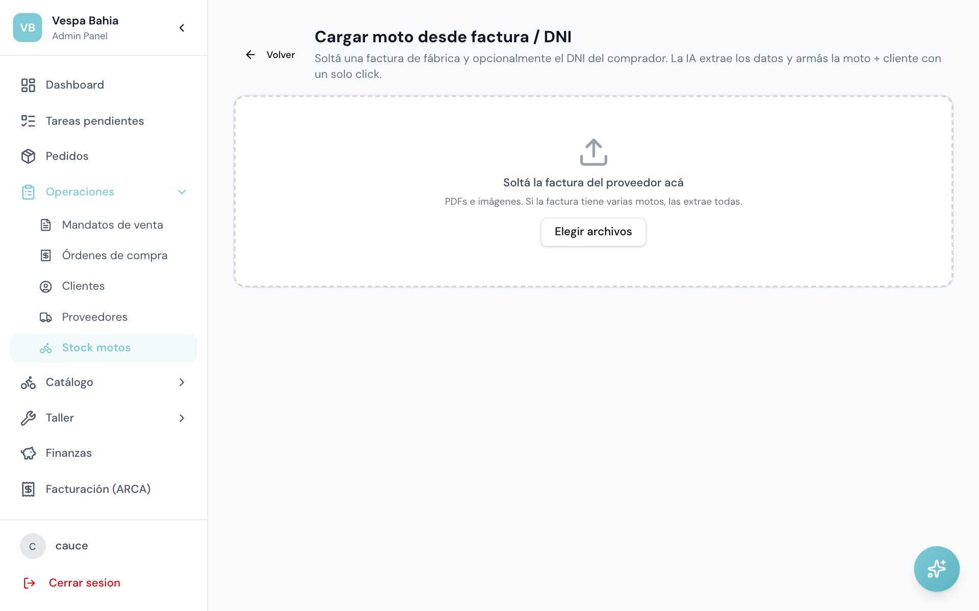 Cargar stock desde factura