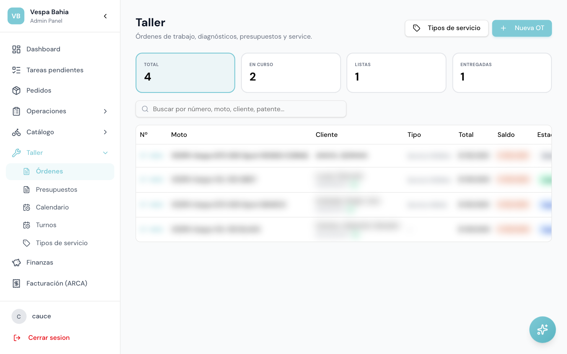 Taller — órdenes de trabajo