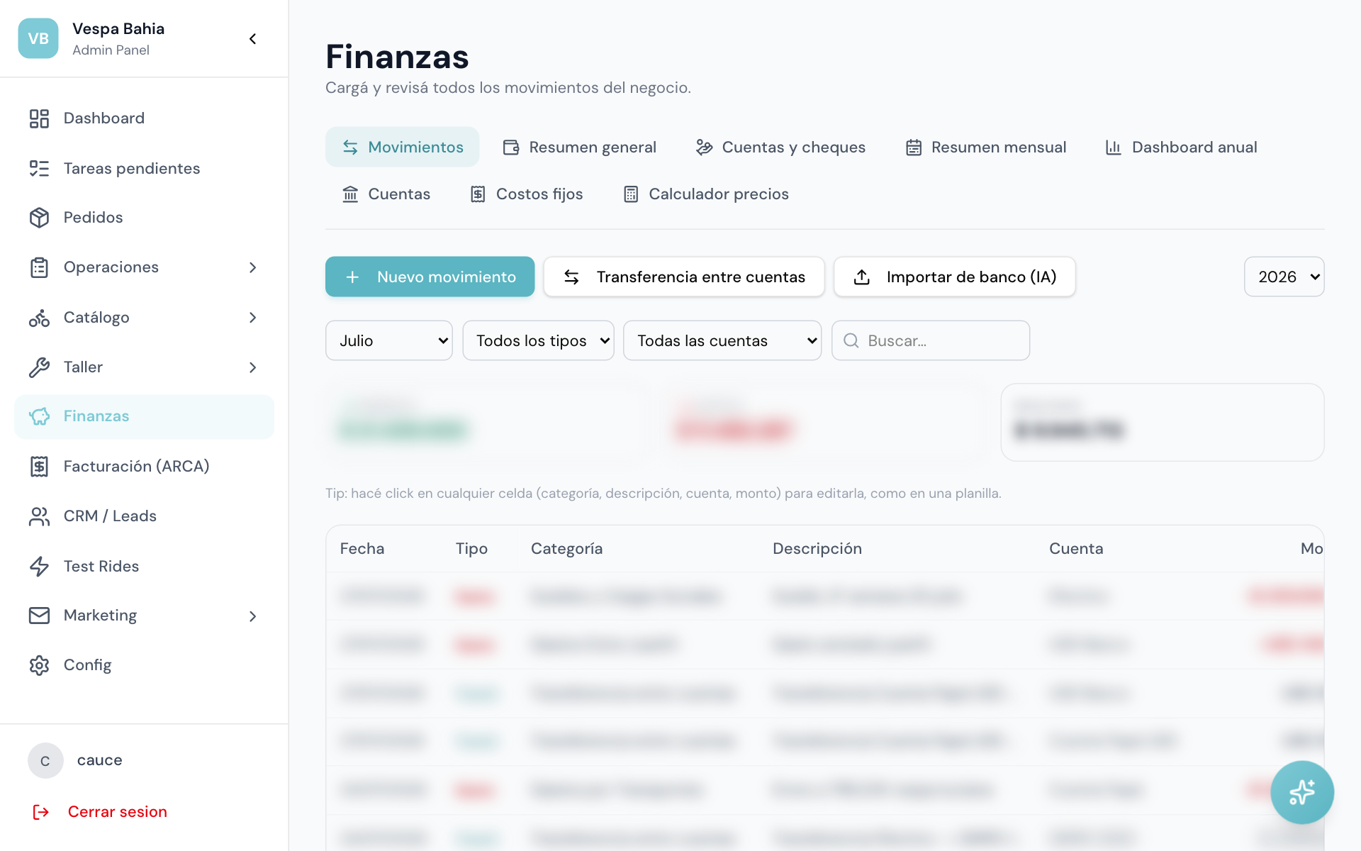 Finanzas — libro de movimientos