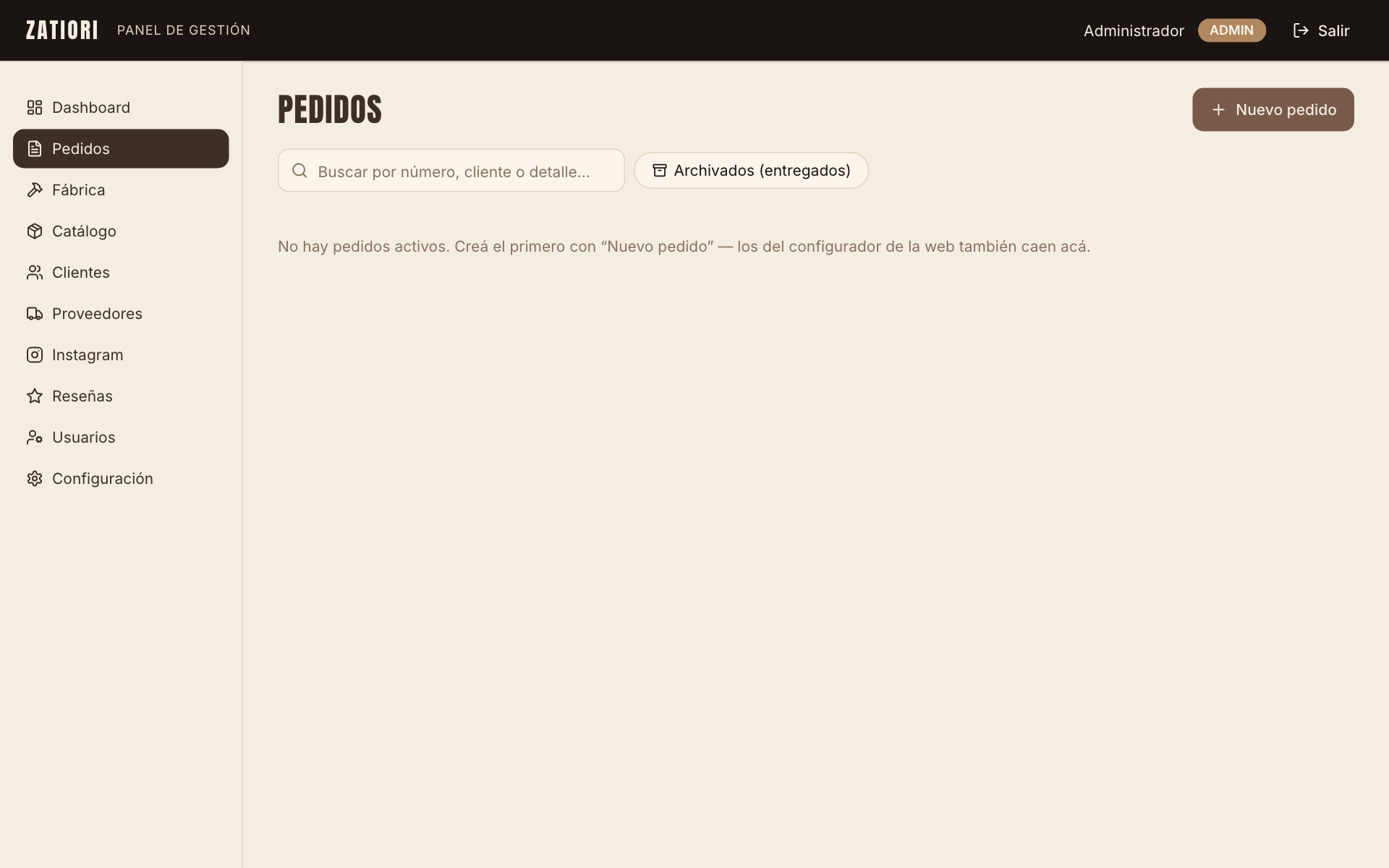 Pedidos — pipeline de 6 estados