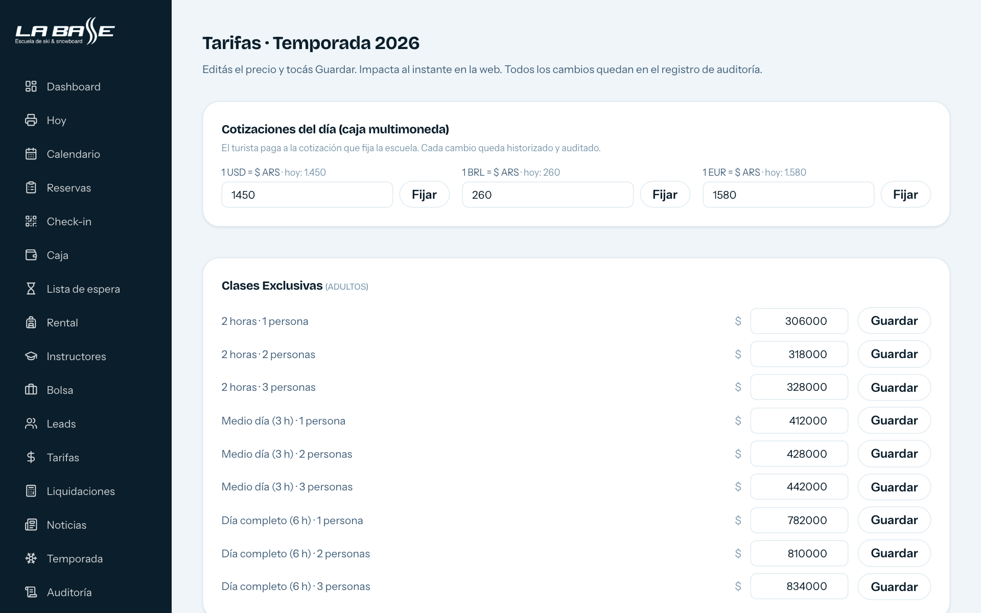 Tarifas de temporada