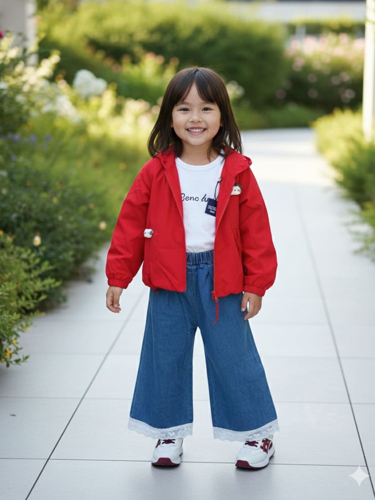Girl's full sleeve jacket with inner and wide leg pant set