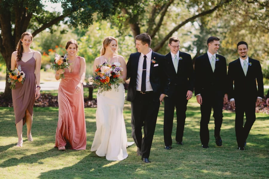 Wedding Party at San Antonio Botanical Gardens Greehey Lawn