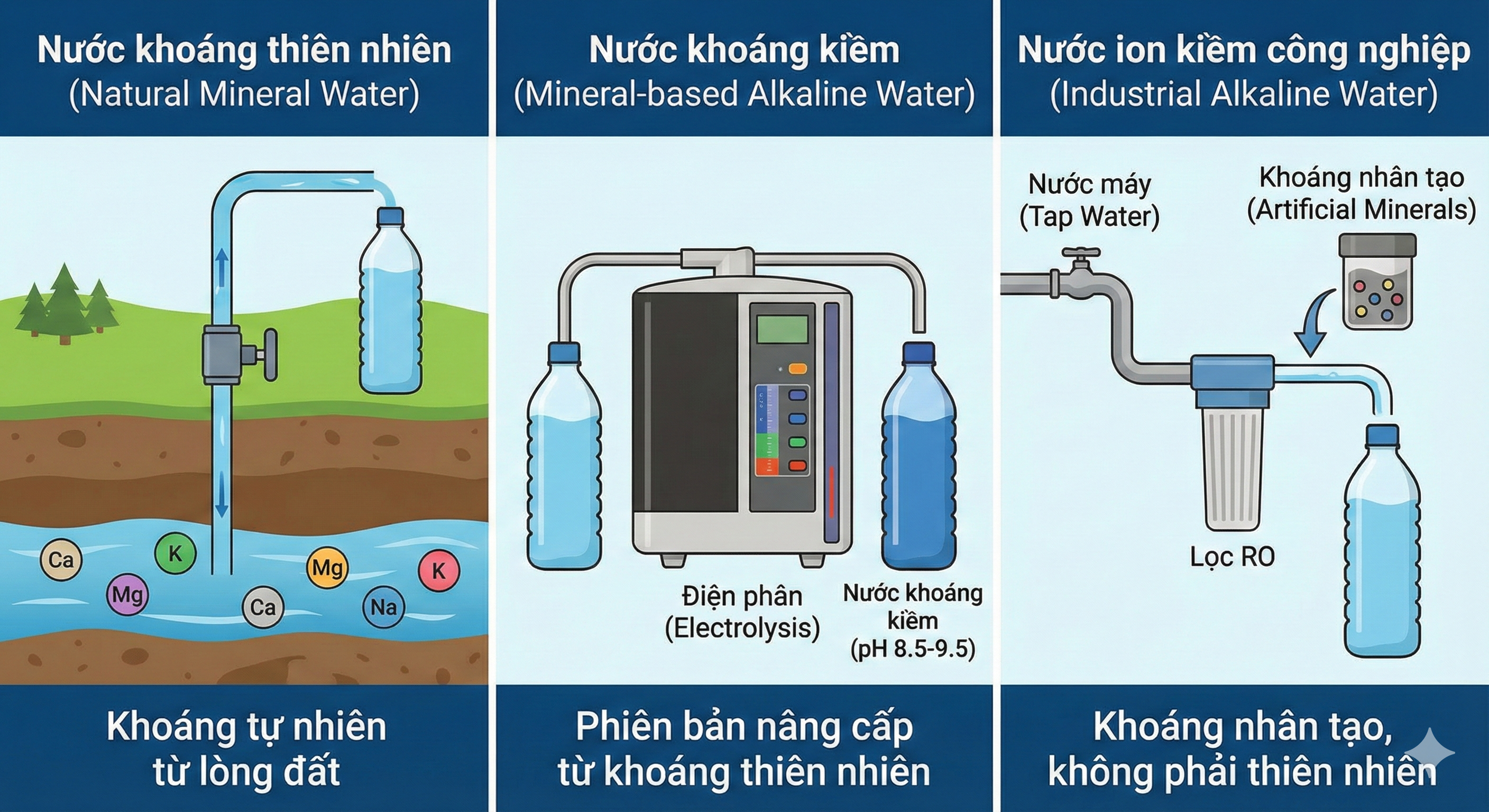Sự khác biệt giữa nước khoáng và nước kiềm