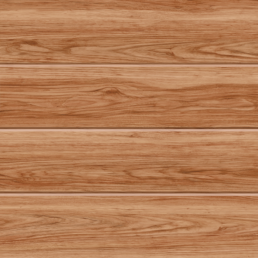 Reddish-brown plank-look wood-look floor tile with multiple board lines