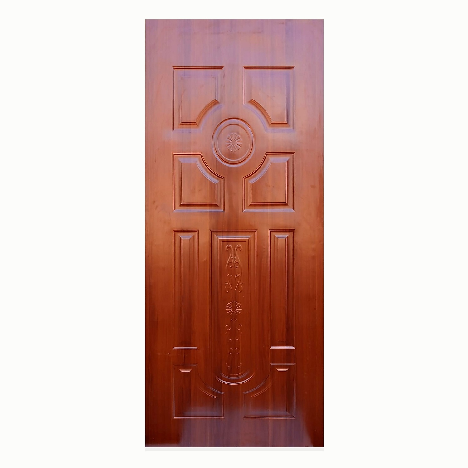 9 Panel Jungle Melamine solid door with carved medallion and floral motif