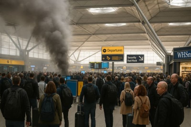 “Smoke Stops Flights: Small Lounge Fire Triggers Major Delays at London Stansted”