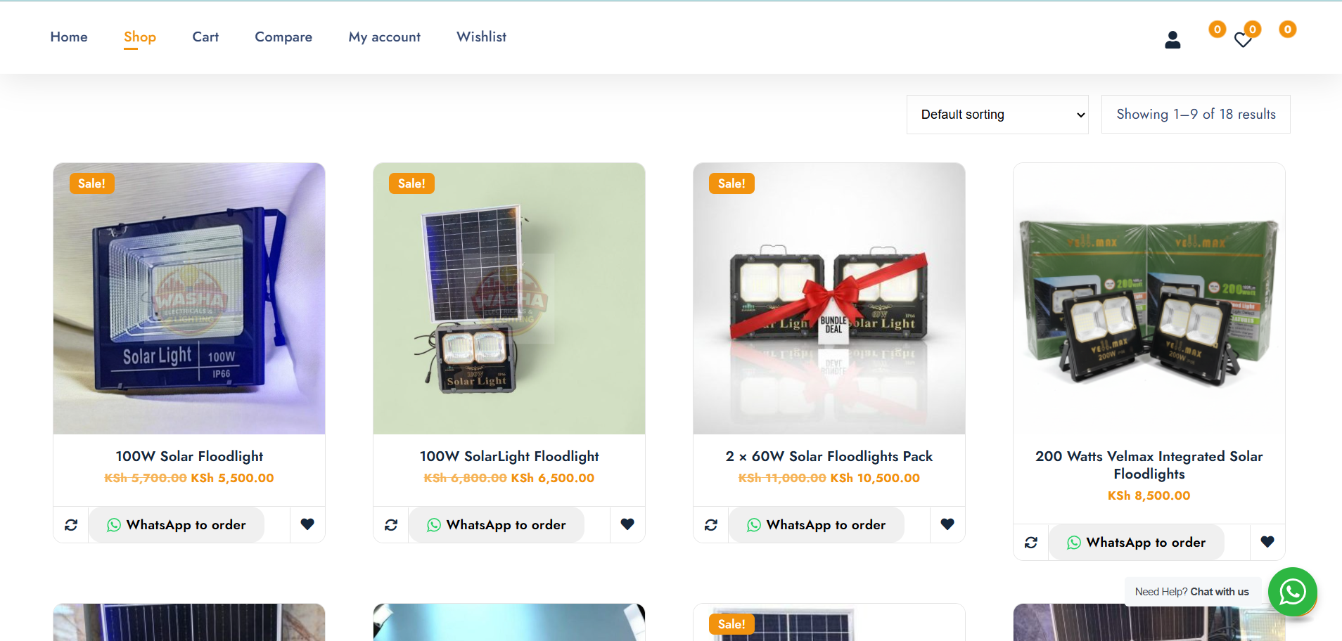 Washa Lighting KE website screenshot