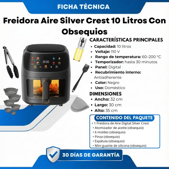 Freidora De Aire Air Fryer 10 Litros + 6 obsequios + Libro de Recetas 1