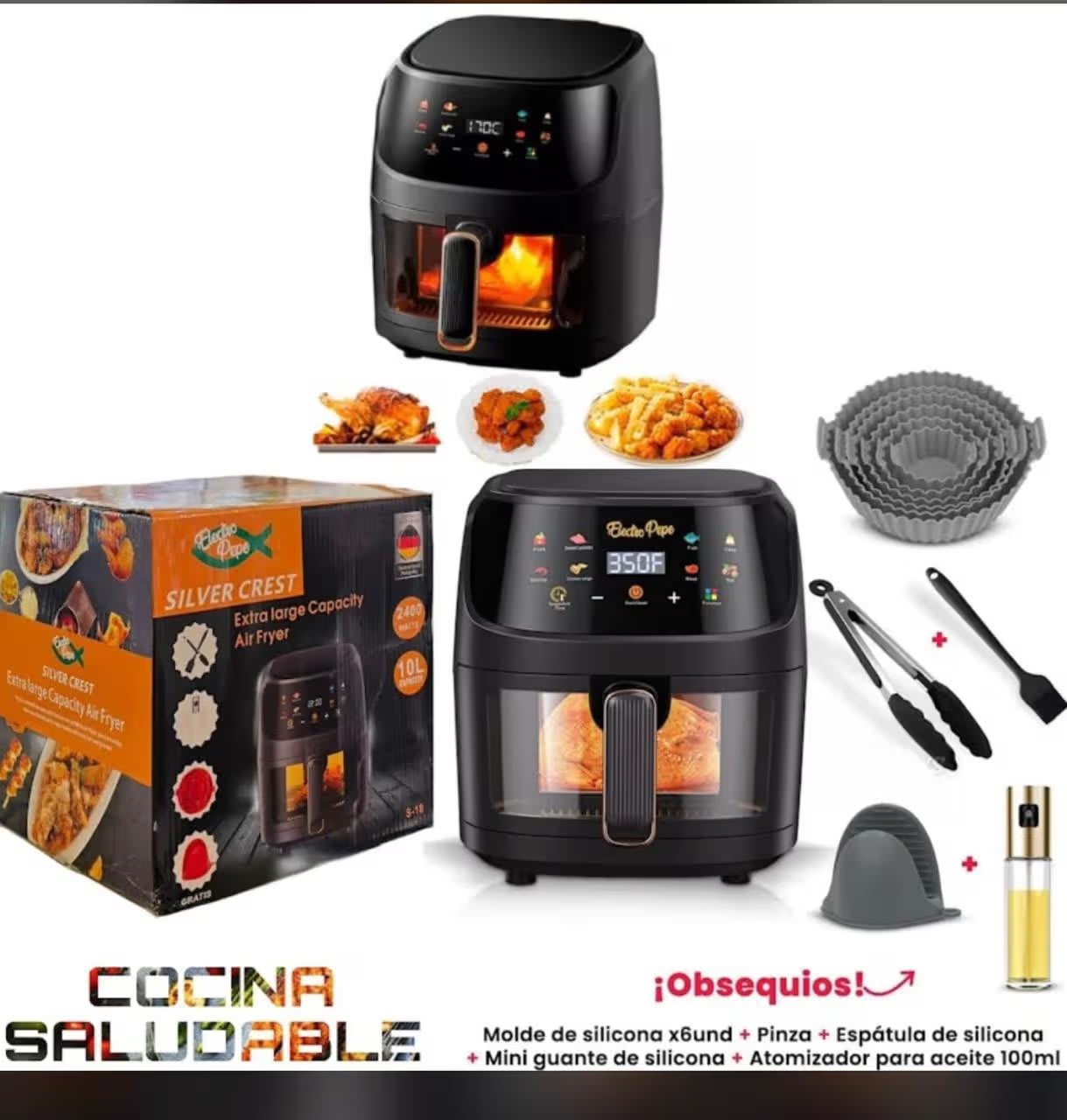 Freidora De Aire Air Fryer 10 Litros + 6 obsequios + Libro de Recetas 7