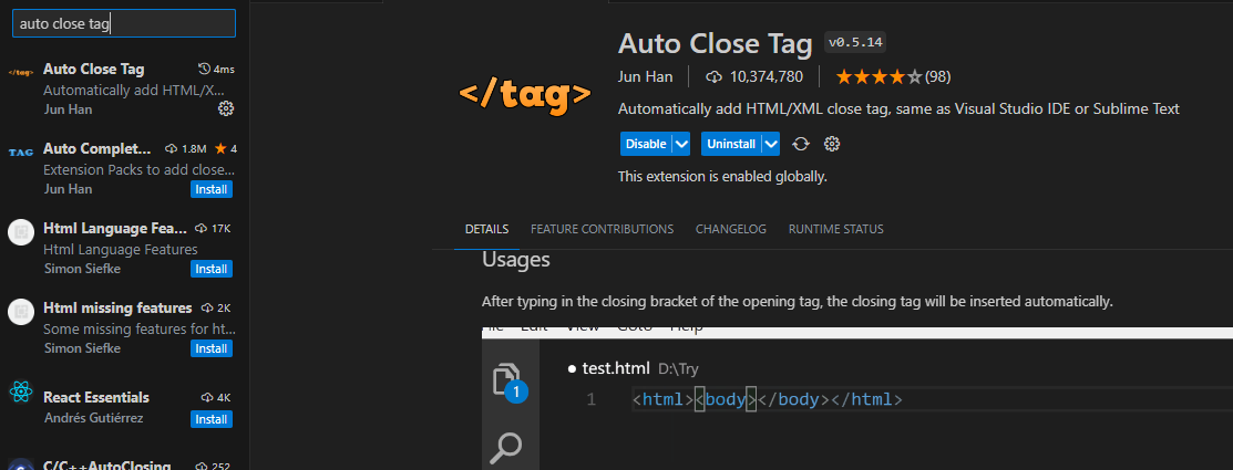 Auto Close Tag