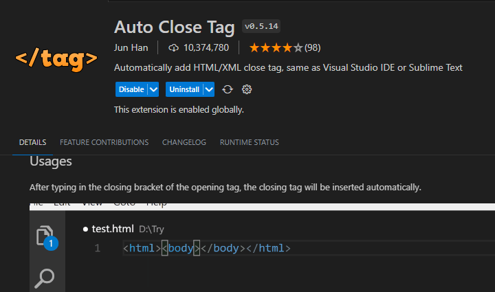 Auto Close Tag