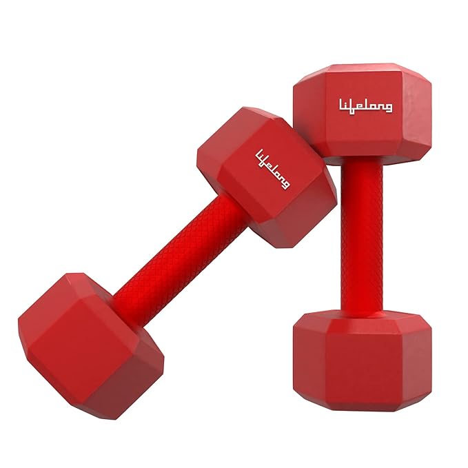 Lifelong PVC Hex Fixed Dumbbells Pack of 2 Red
