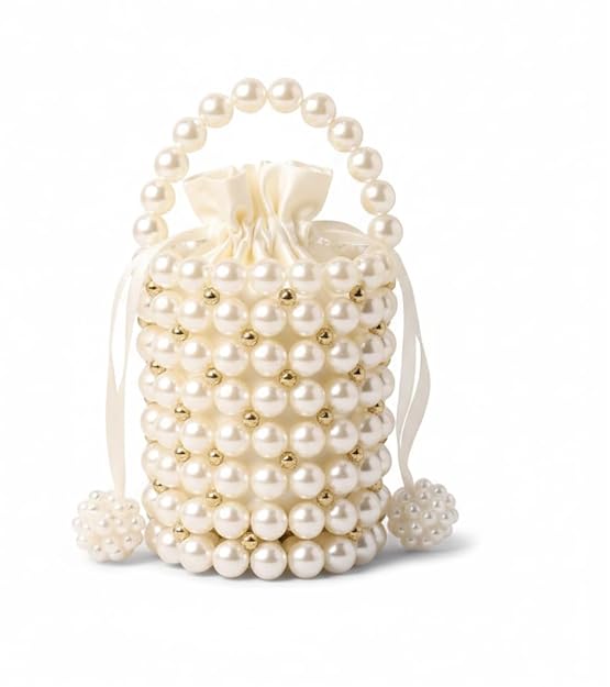 Handmade Pearl Beaded Bucket Bag for Women