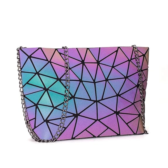 Classy Bag Geometric Luminous Purses and Handbags for Women Holographic Reflactive Crossbody Bag (Design Pattern May Vary), Green