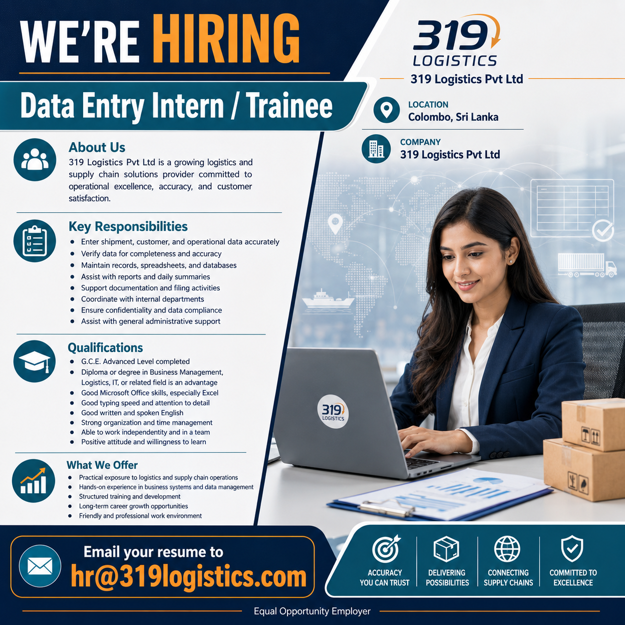 Data Entry Intern / Trainee Job Vacancy in Colombo at 319 Logistics Pvt ...