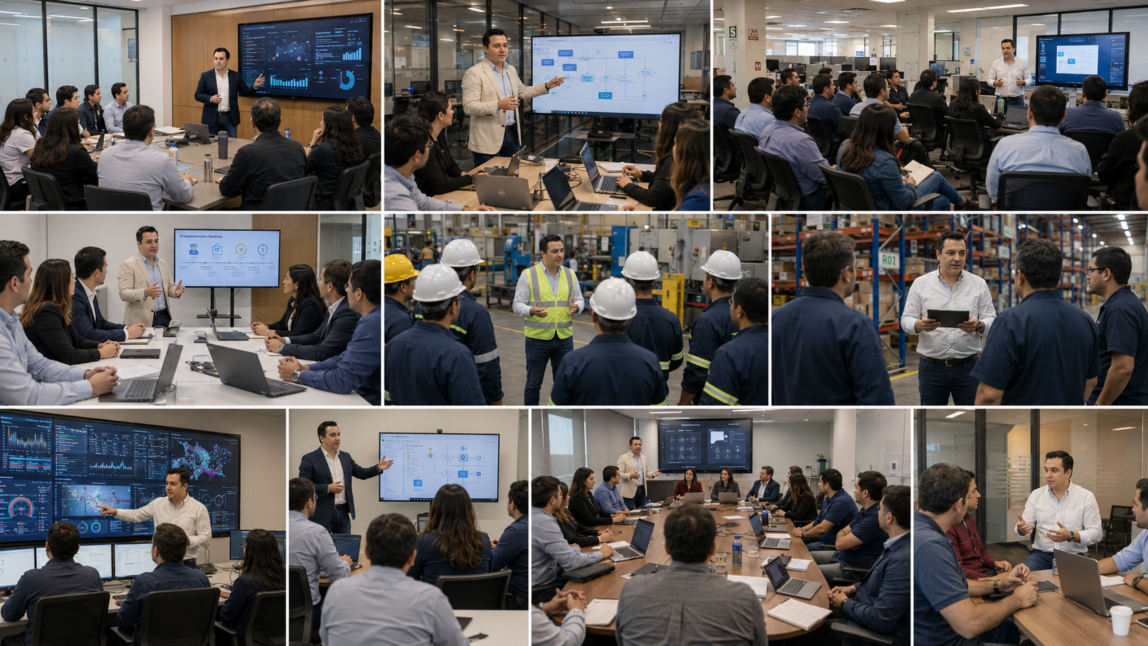 Collage de sesiones de capacitación empresarial