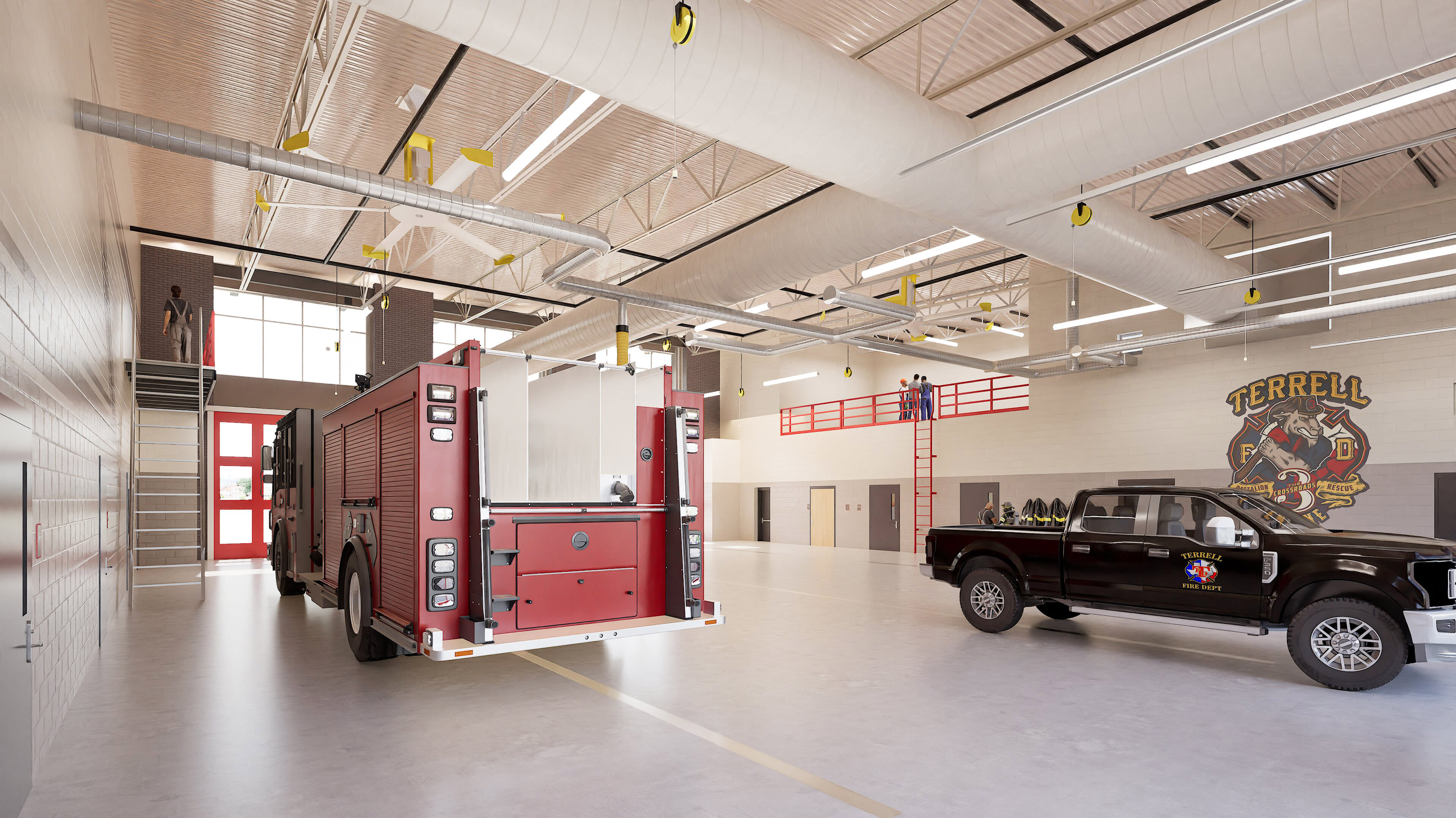 City of Terrell Fire Station &mdash; apparatus bay with fire engine