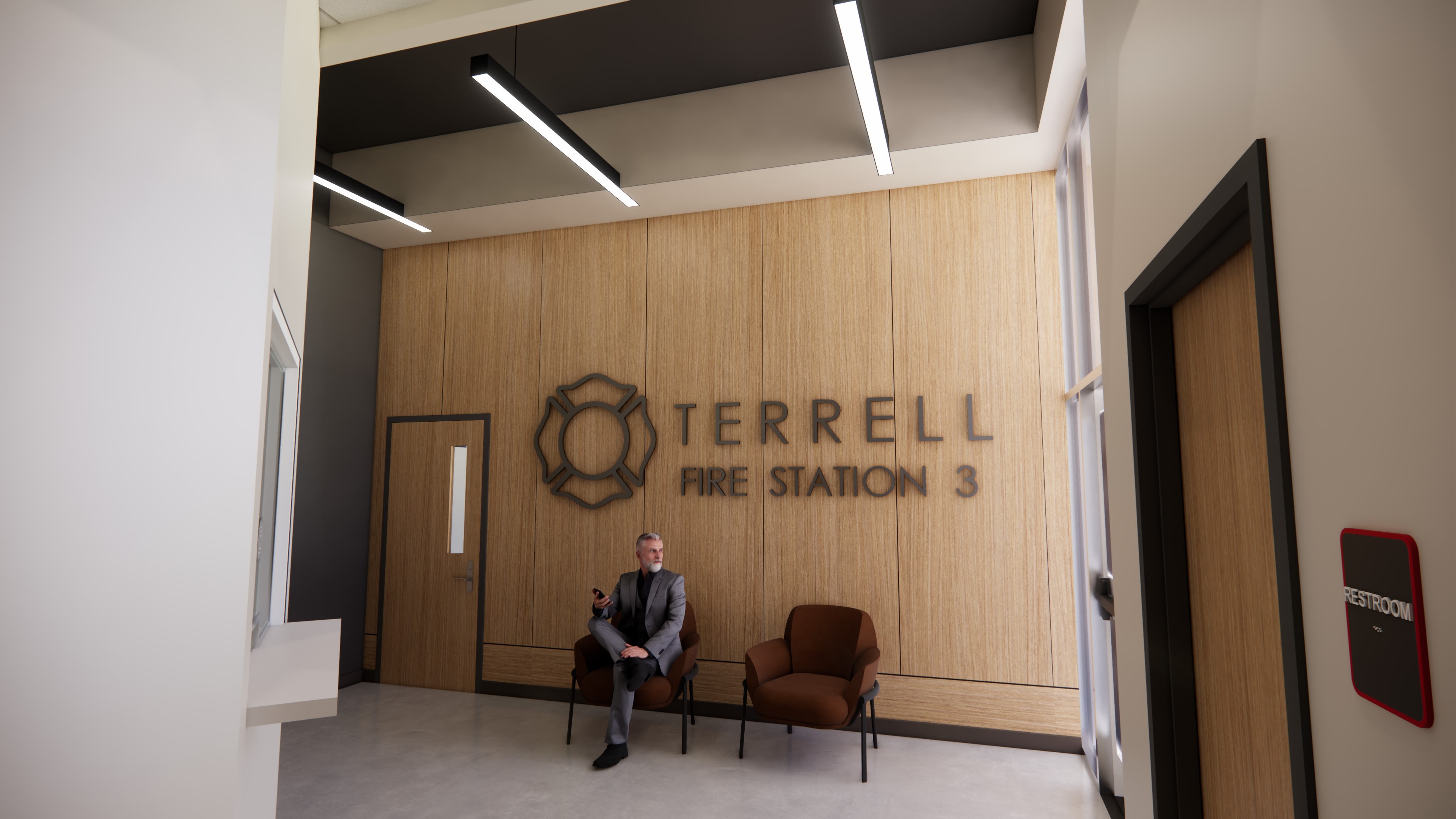 City of Terrell Fire Station &mdash; entry lobby with station logo wall