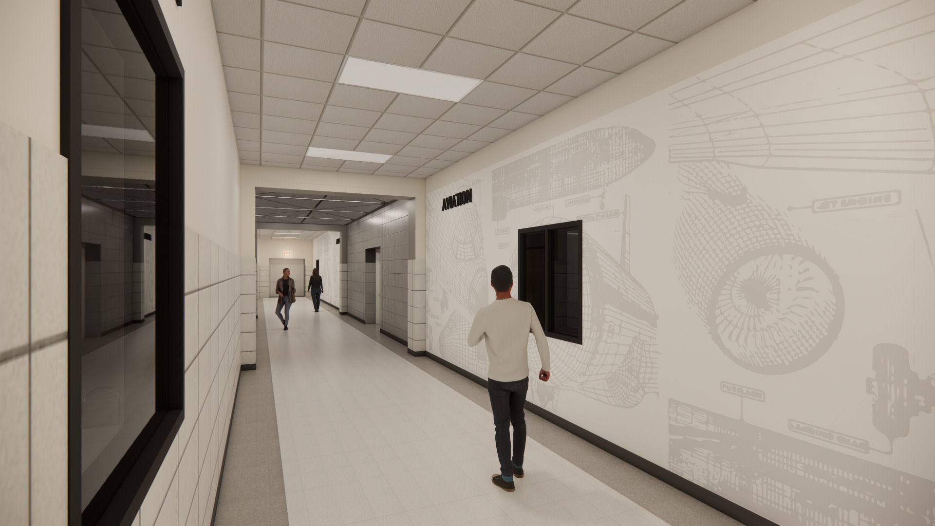 CIW Aviation corridor &mdash; level 1 with aviation mural