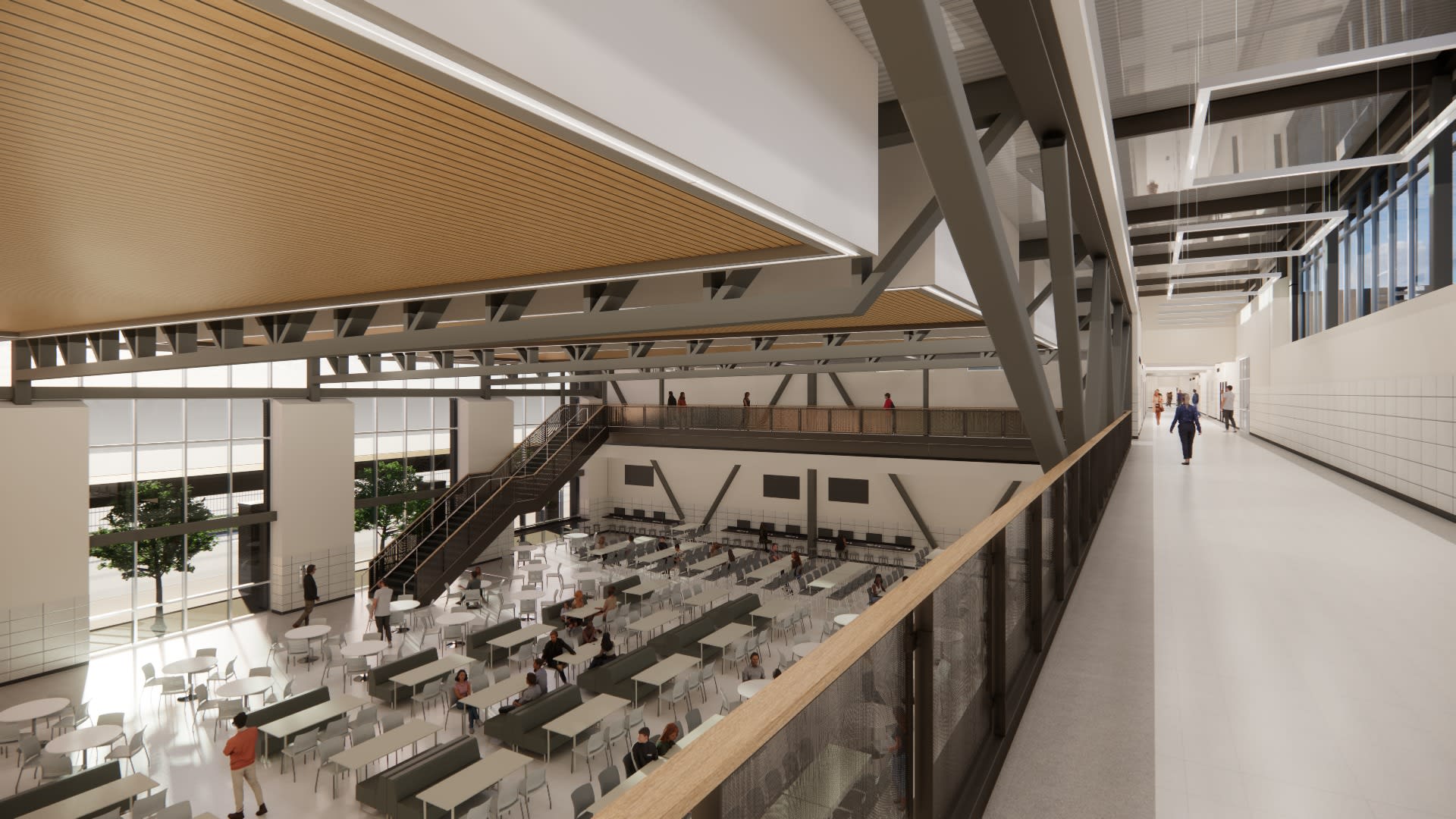 CIW cafeteria mezzanine &mdash; balcony overlooking dining