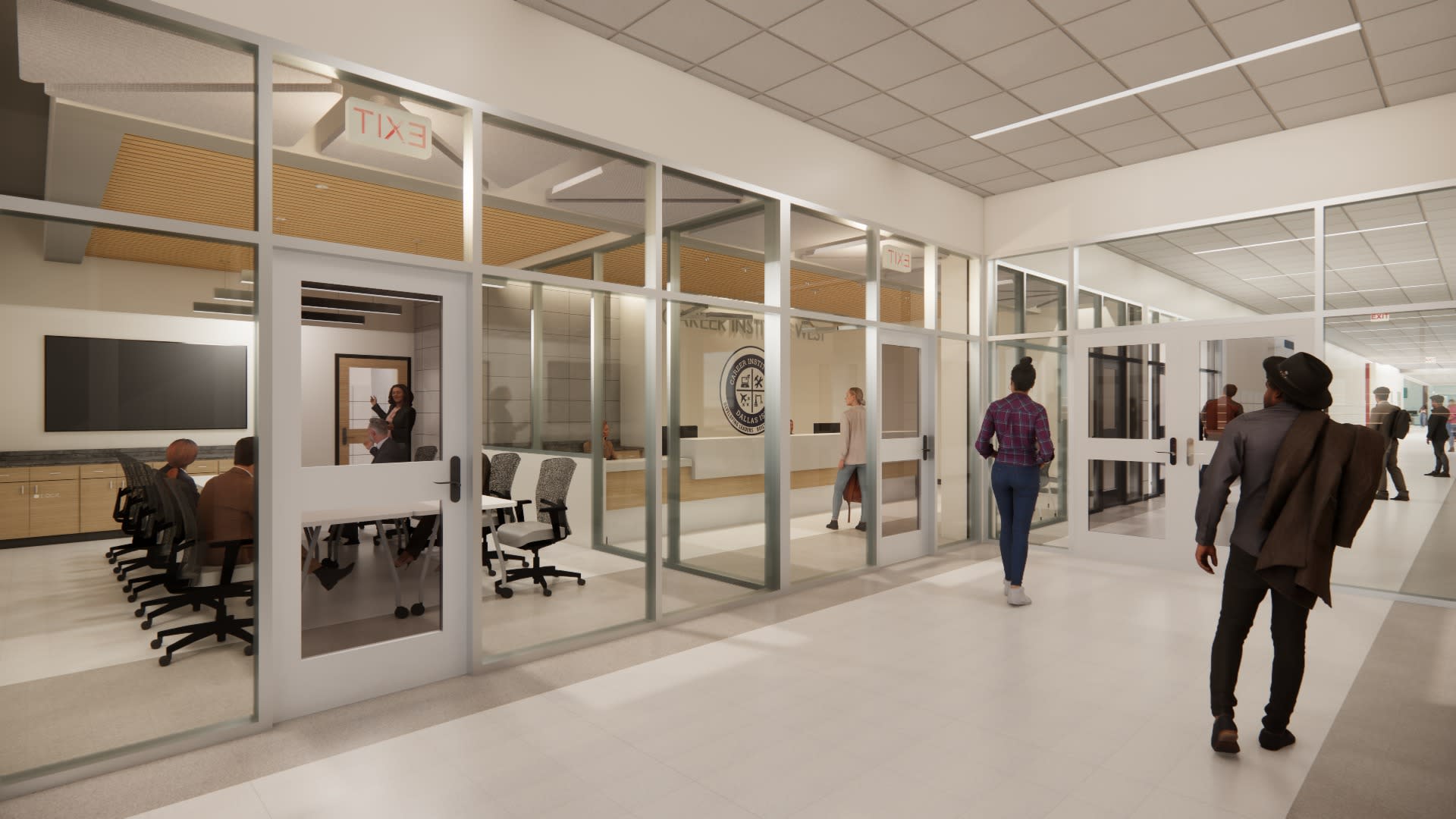 CIW vestibule corridor with glass-front program rooms