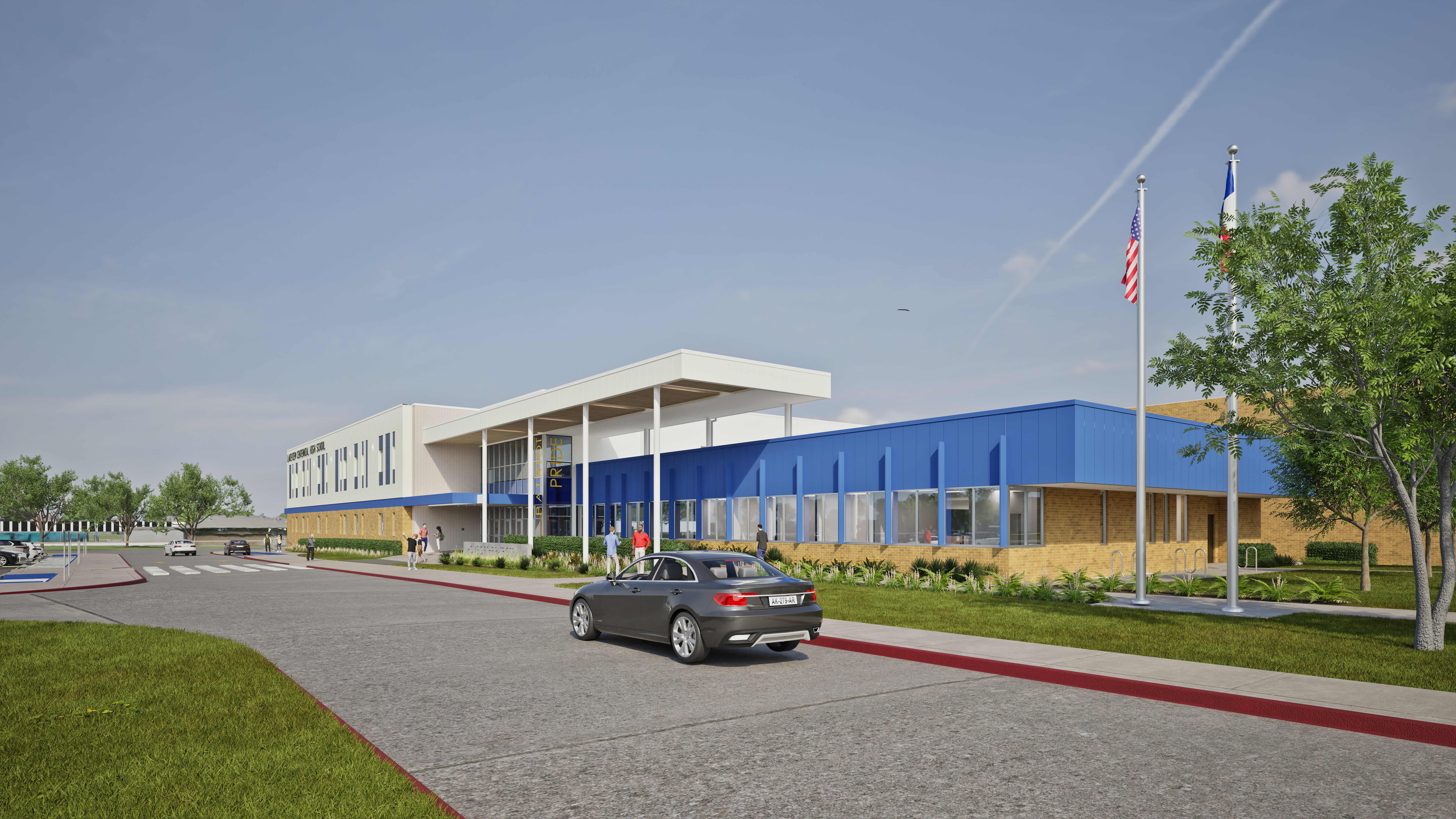 LCHS exterior &mdash; SW approach, entry canopy