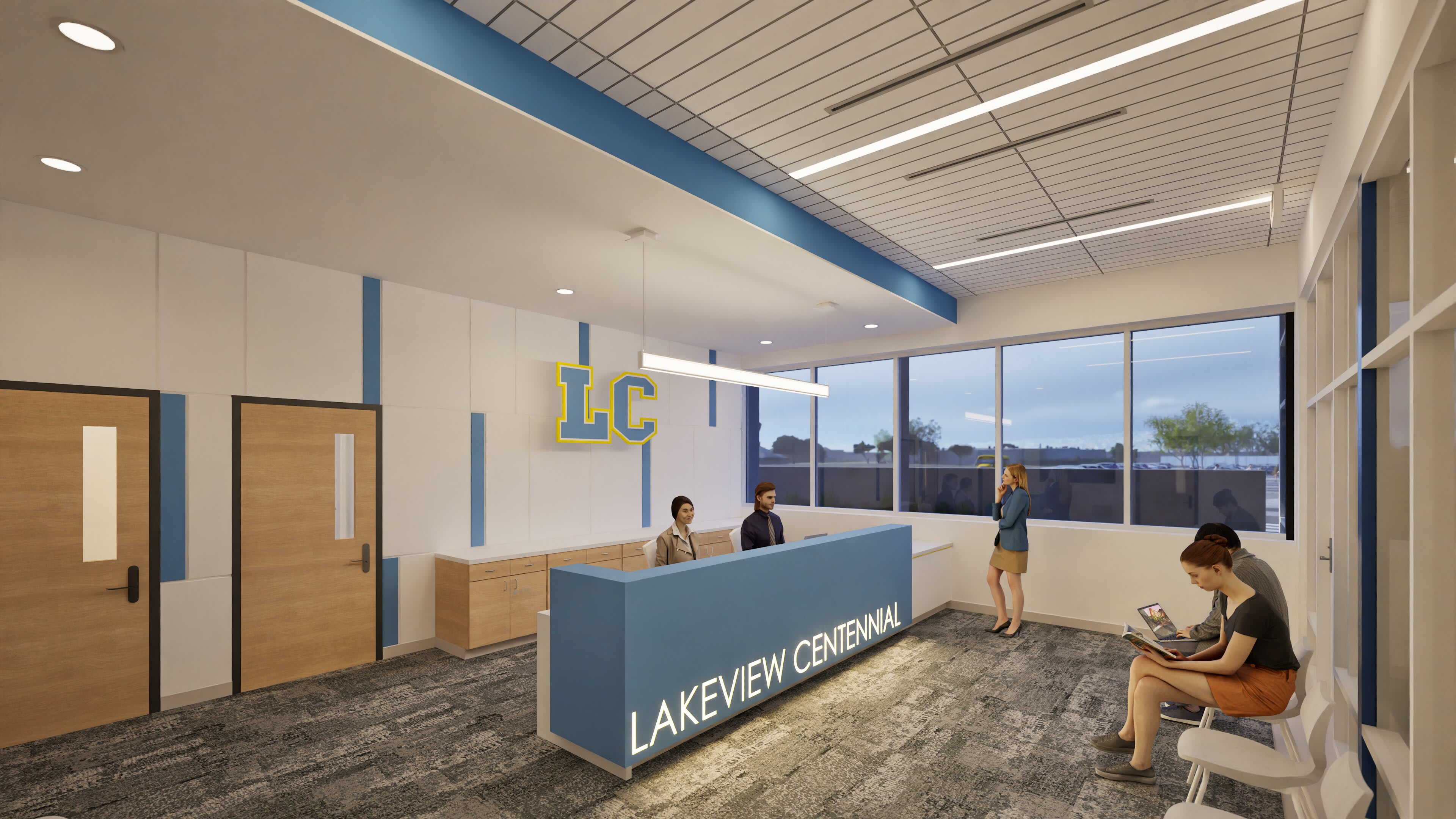 LCHS reception &mdash; Lakeview Centennial branded desk