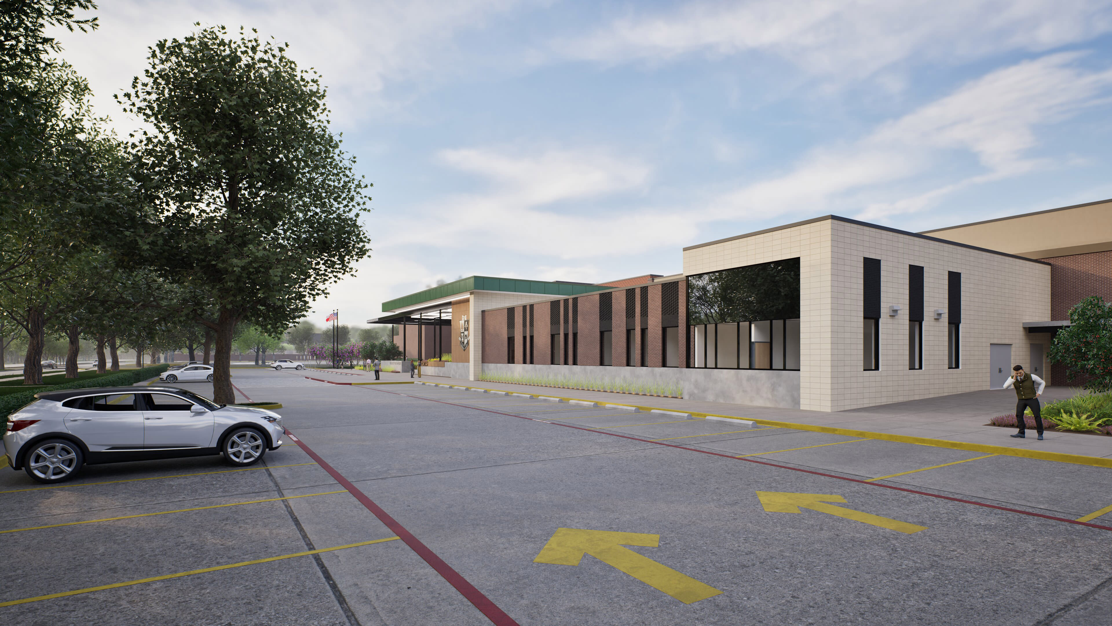 Naaman Forest HS &mdash; north elevation, new addition in context