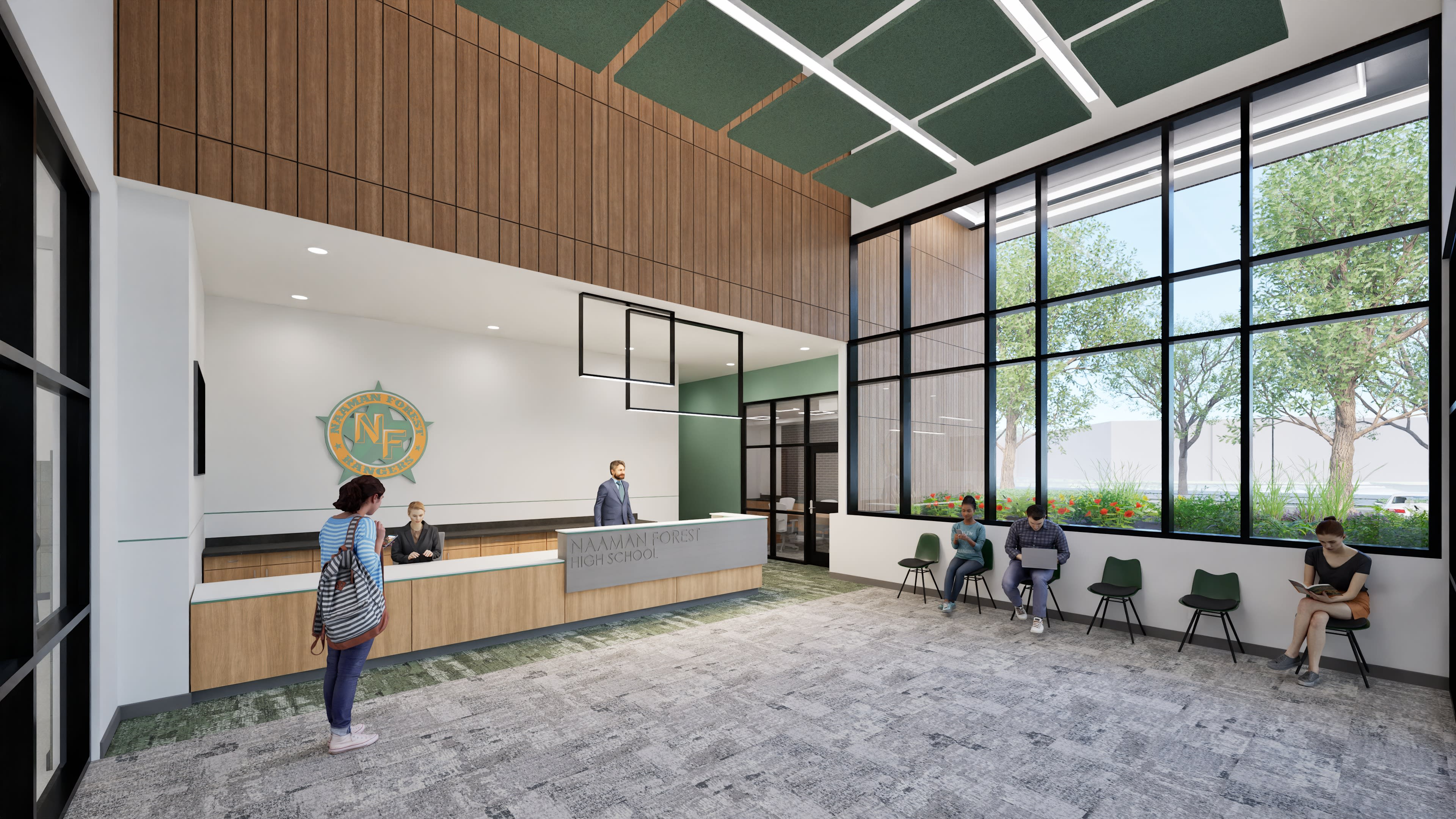Naaman Forest HS &mdash; reception lobby, NG logo