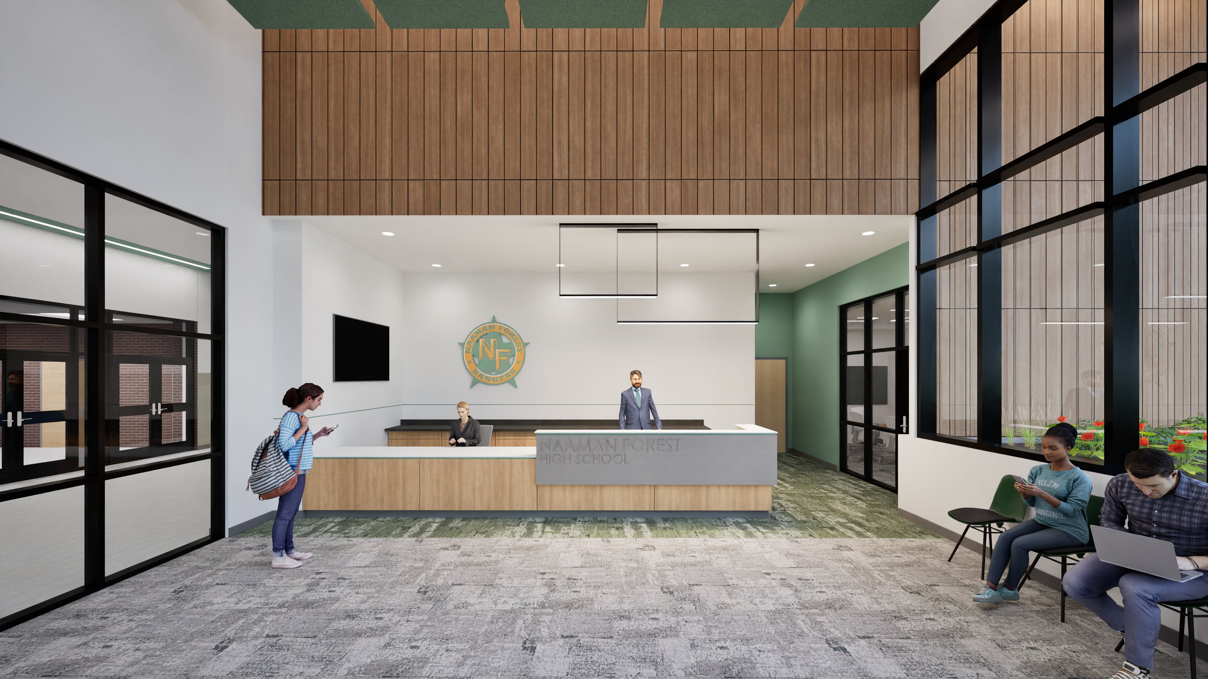 Naaman Forest HS &mdash; reception desk, full lobby view