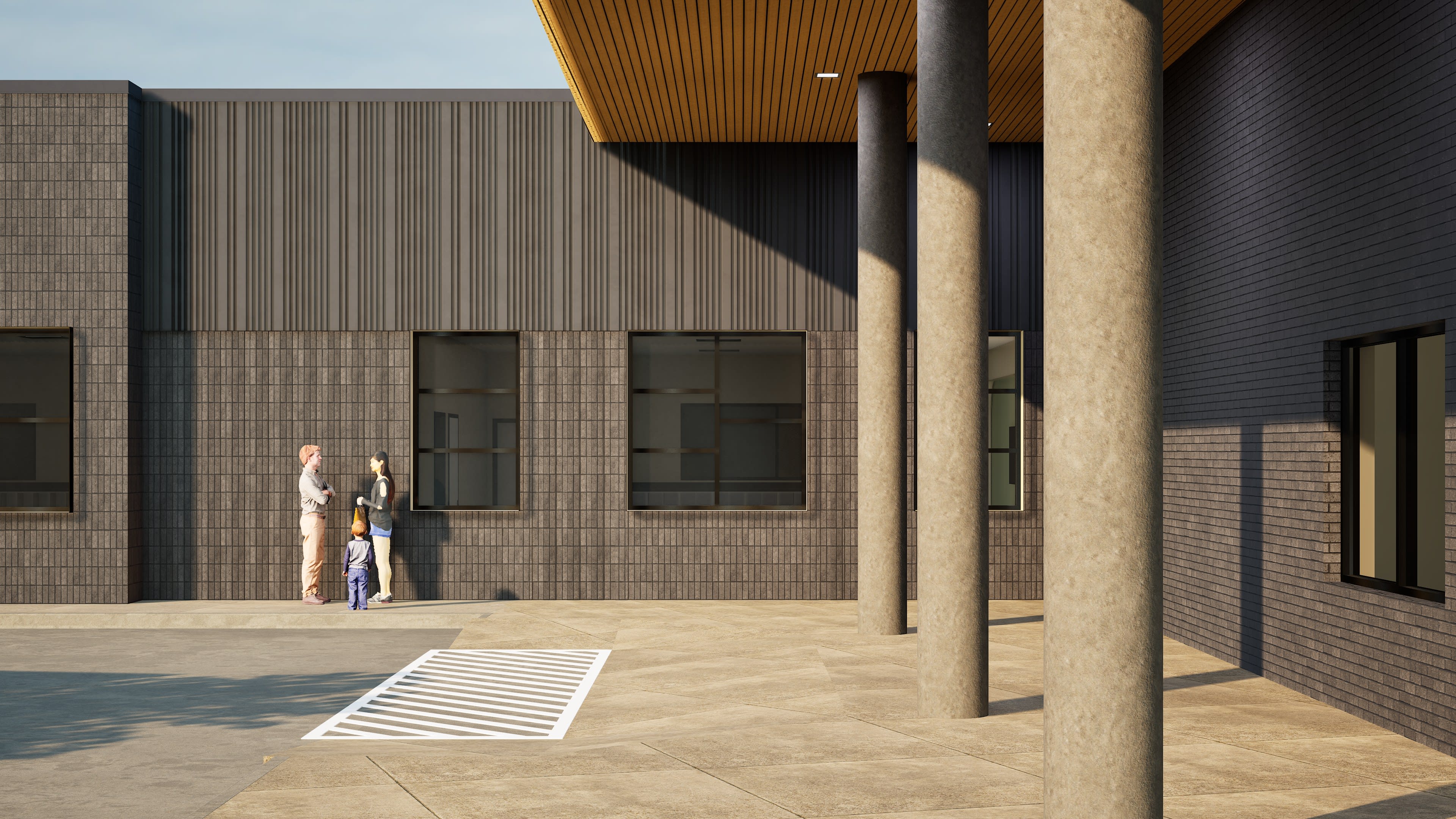 Whitesboro HS &mdash; entry facade detail, columns and brick