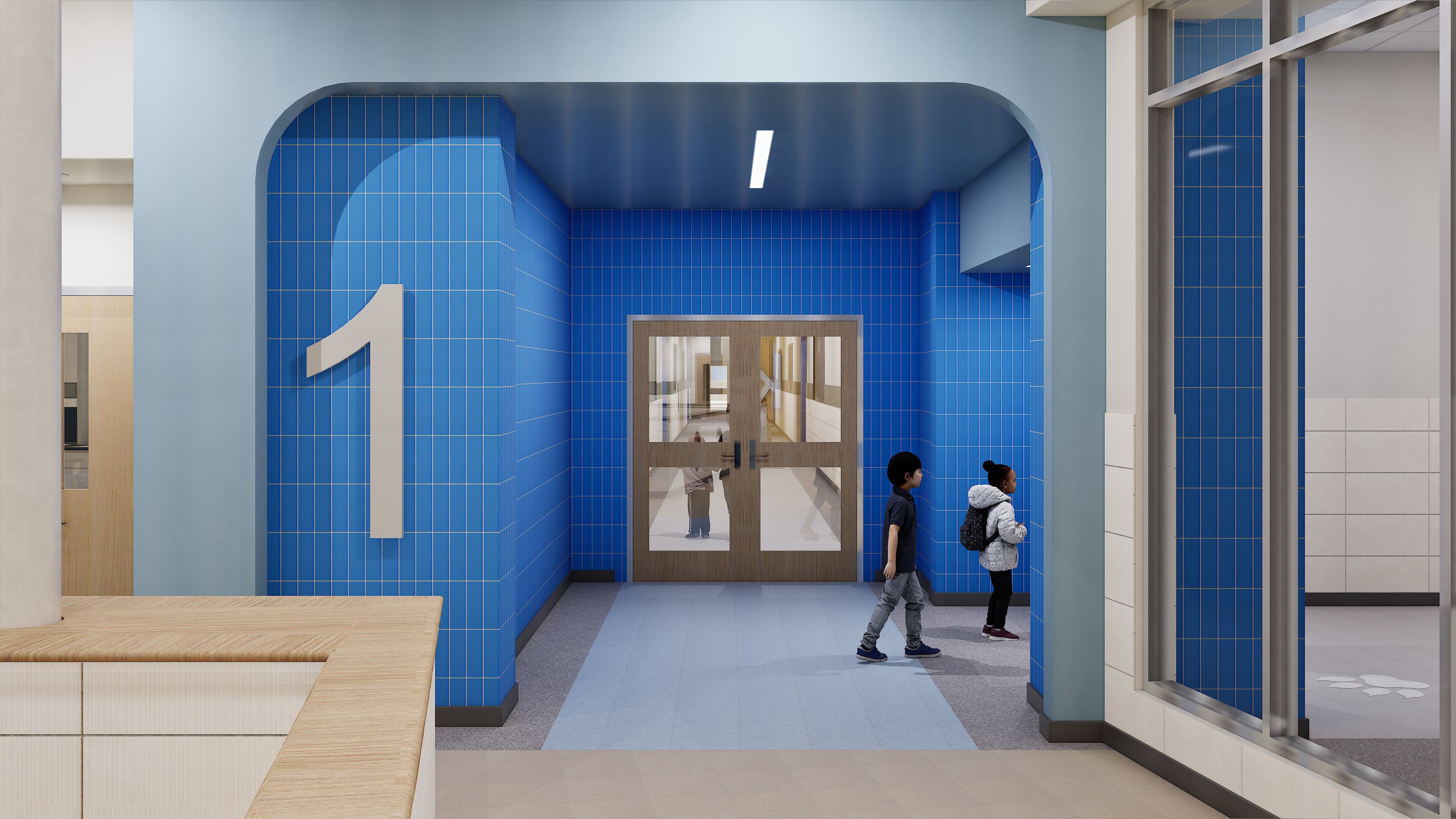 Whitesboro ECC &mdash; wing corridor with numbered door marker