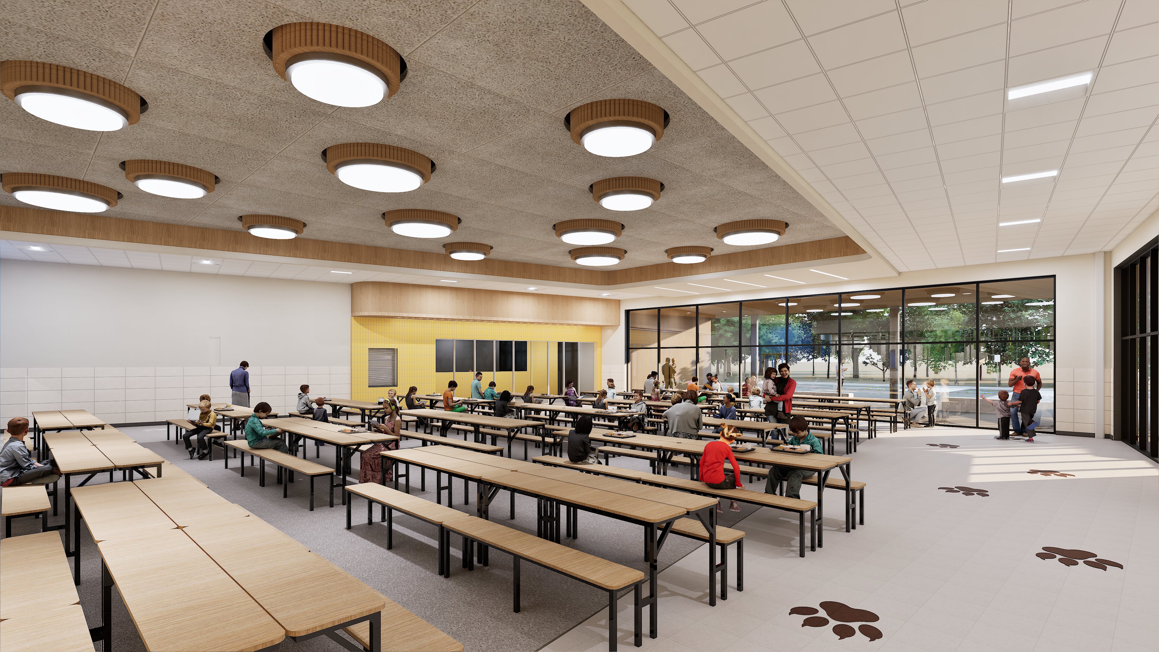 Whitesboro ECC &mdash; cafeteria with paw print floor graphics