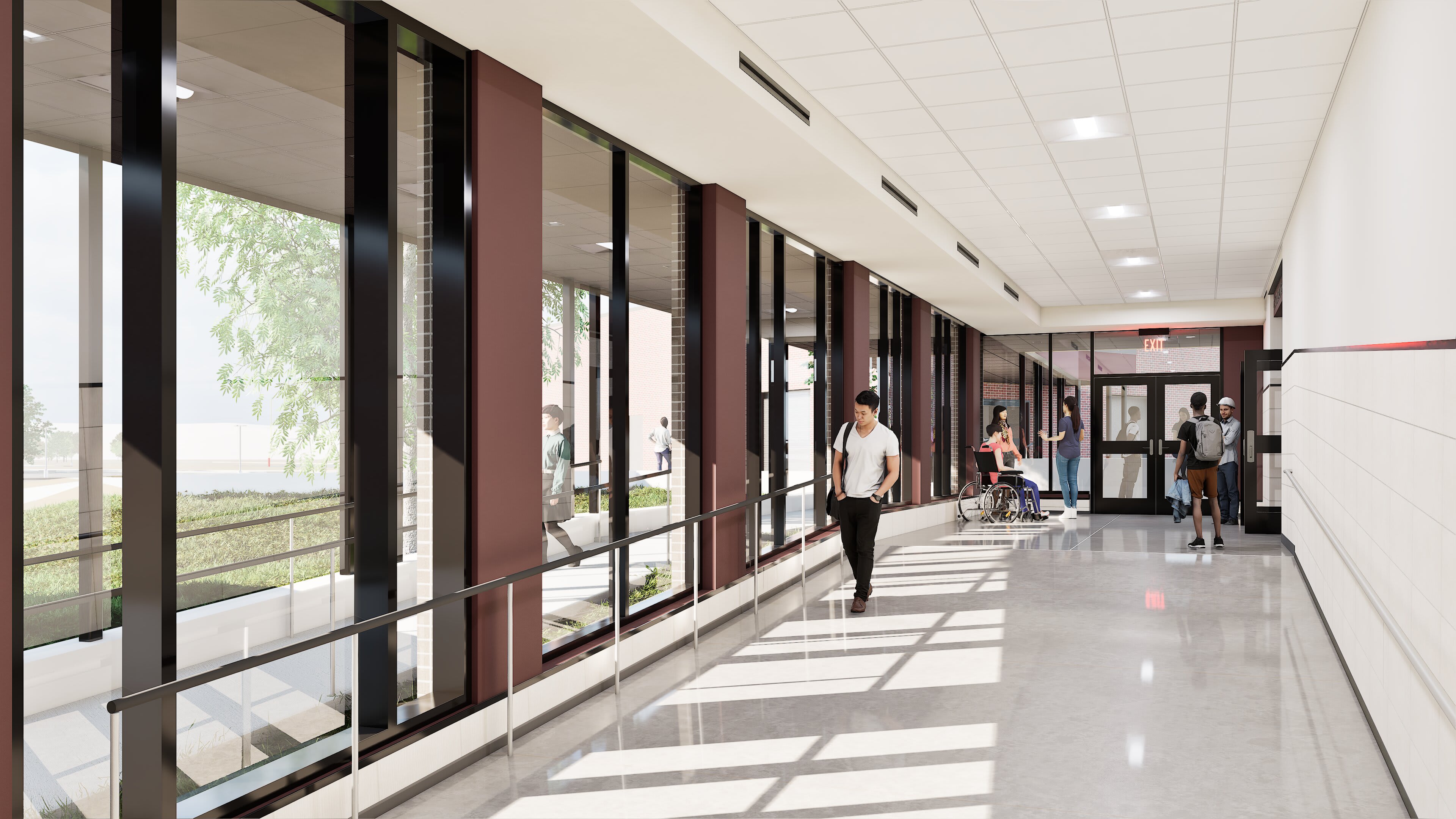 Whitesboro HS &mdash; corridor with floor-to-ceiling windows