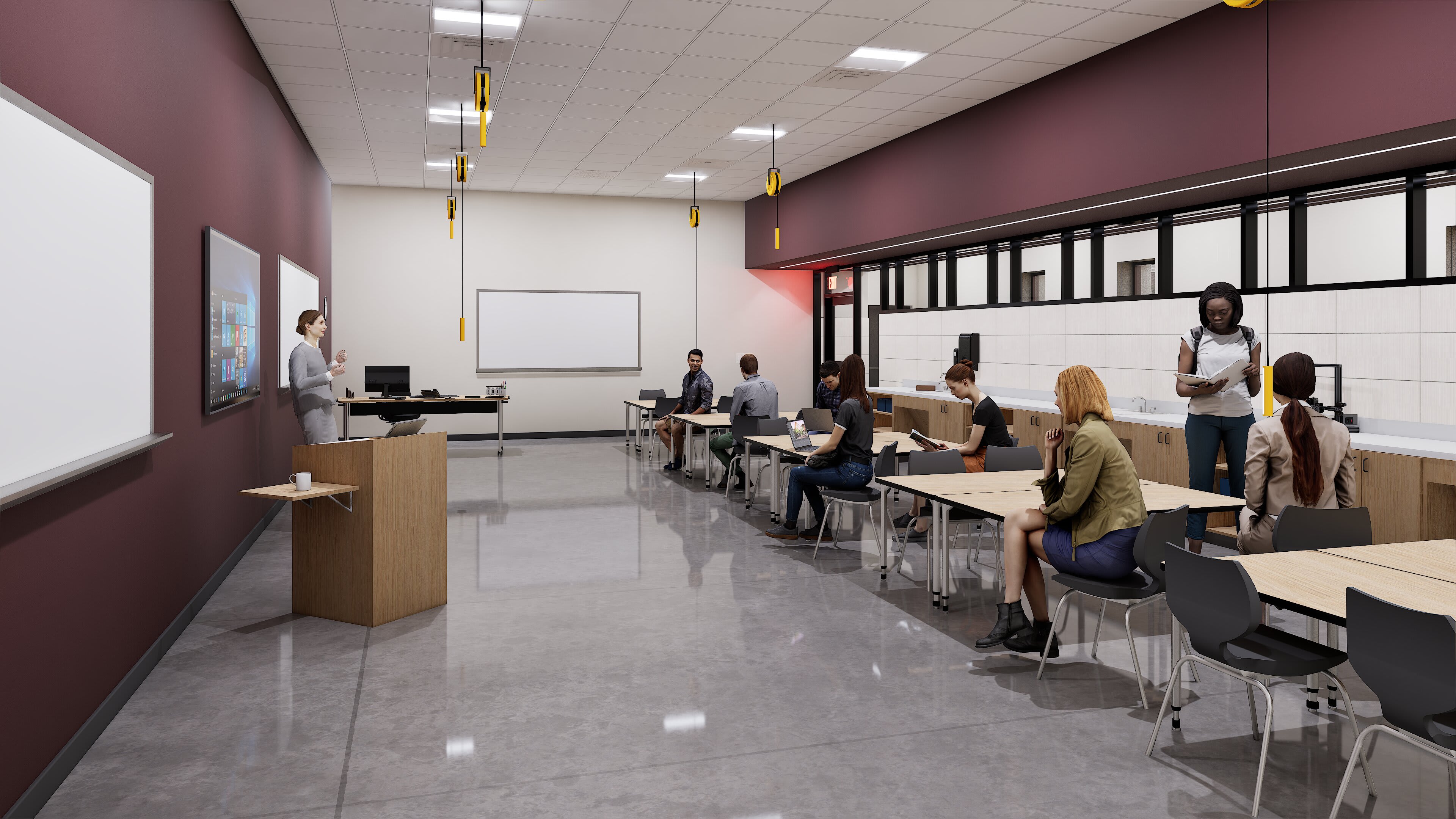Whitesboro CTE &mdash; classroom with maroon and yellow palette