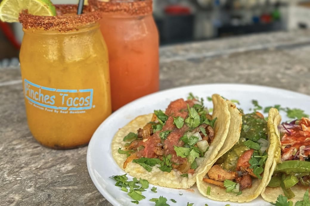 Tacos and two margaritas. 