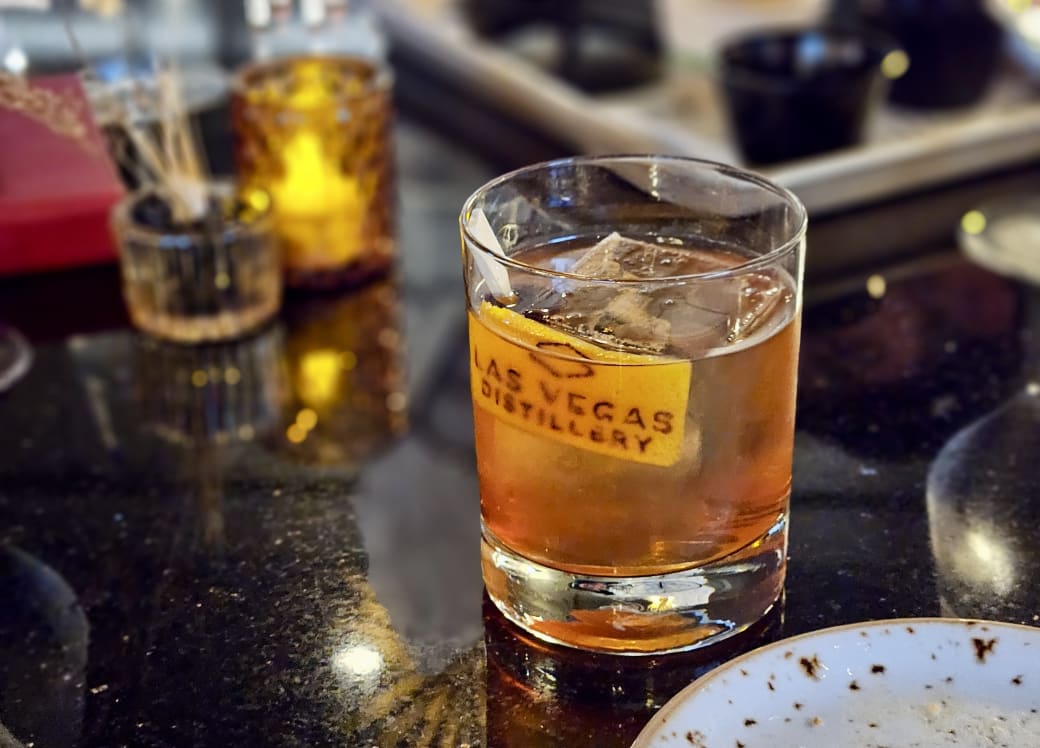 An Old Fashioned cocktail.