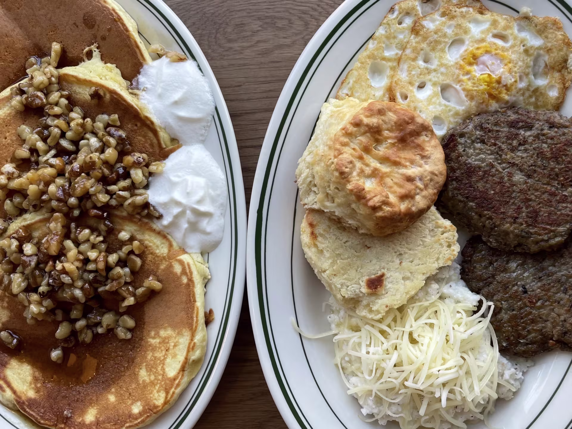 pancakes and eggs biscuits breakfast at Wise County Cafe