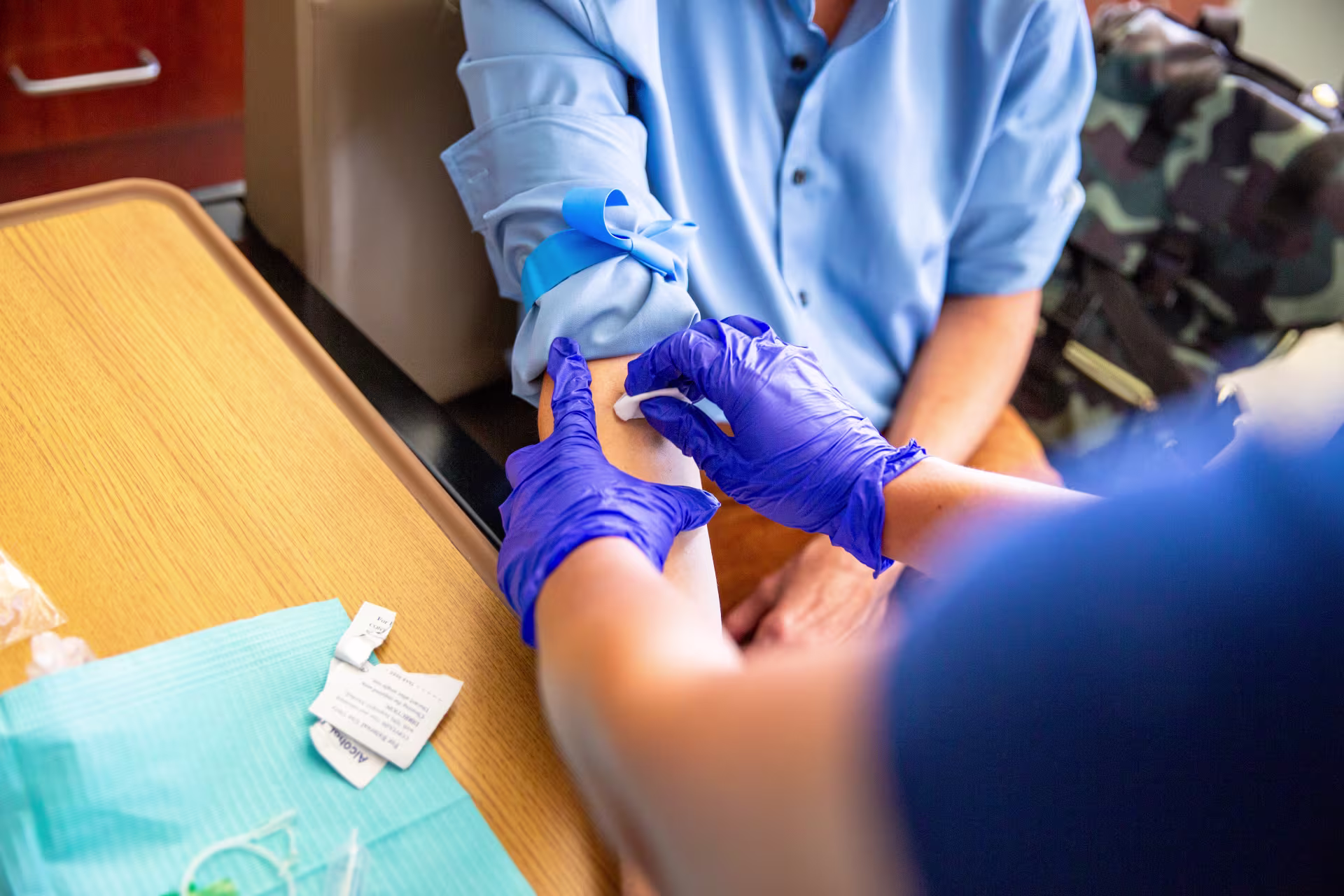 A person donating blood.