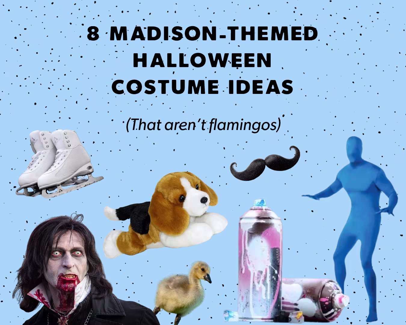 A collage of costume ideas on a blue background.