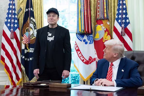 President Donald Trump speaks during a news conference with Elon Musk. (The Washington Post/Getty Images)