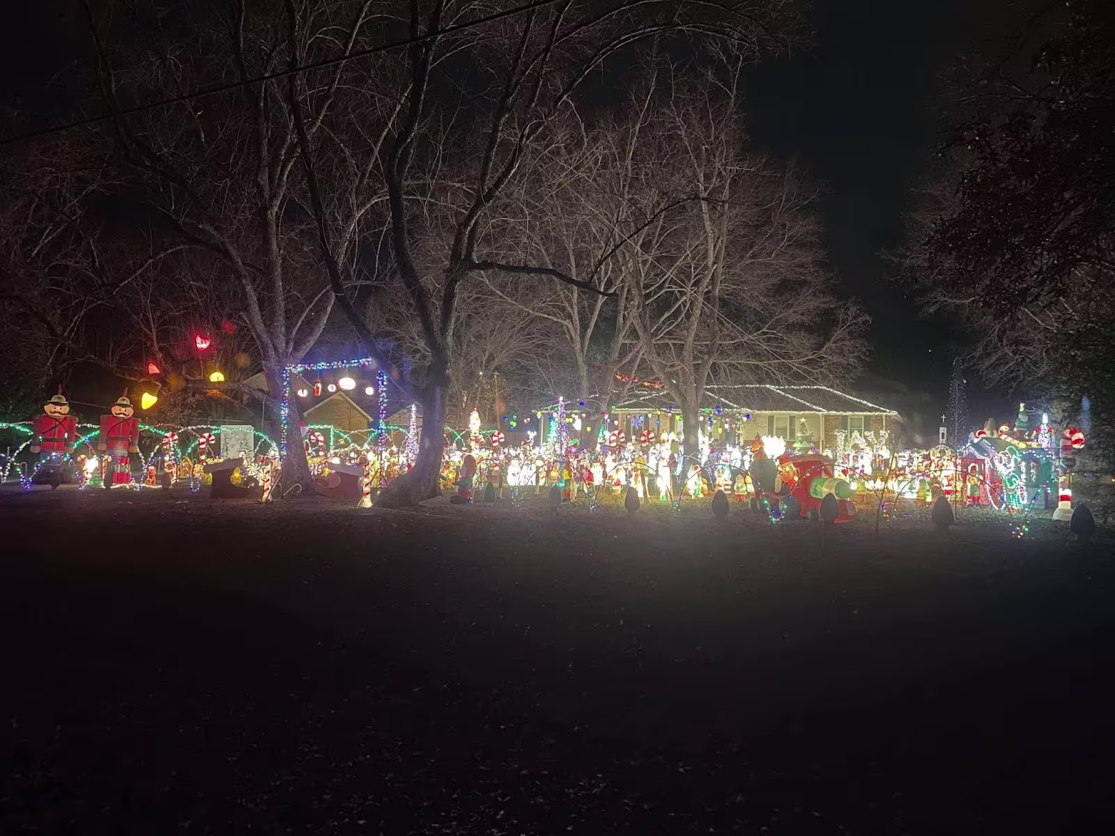 A house surrounded by thousands of Christmas lights and decorations.