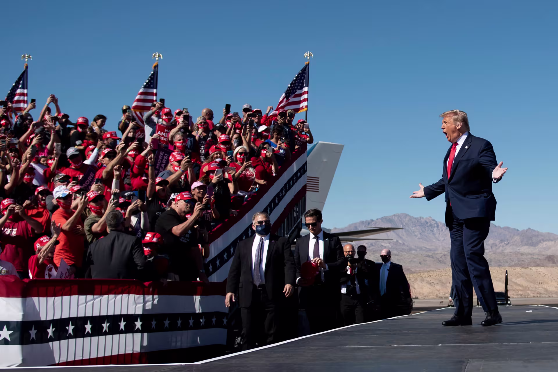 President Donald Trump arrives for a Make America Great Again rally at Laughlin/Bullhead International Airport